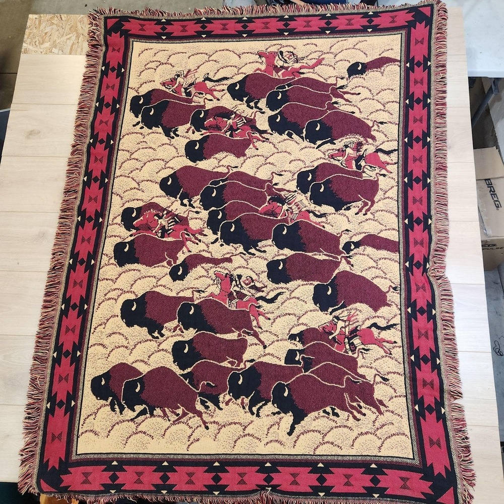 Vintage Bob Timberlake Buffalo Stampede Tapestry Woven Throw Blanket Western